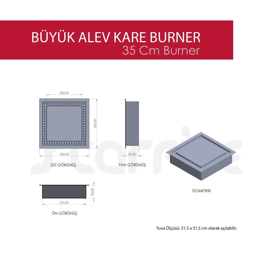 35 cm Kare Büyük Alev Burner 