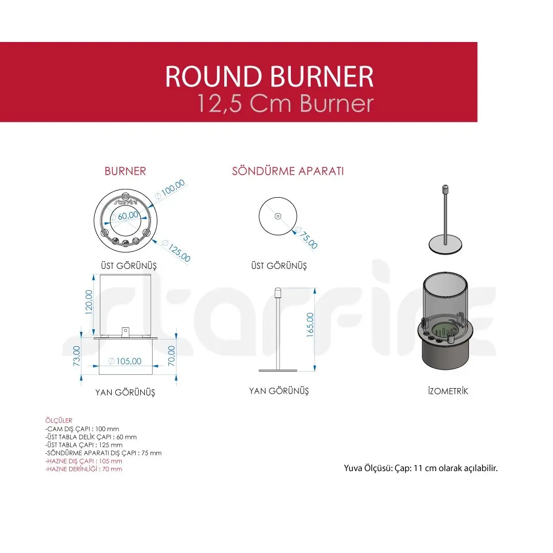 12’lik Yuvarlak Burner ( Camlı) 