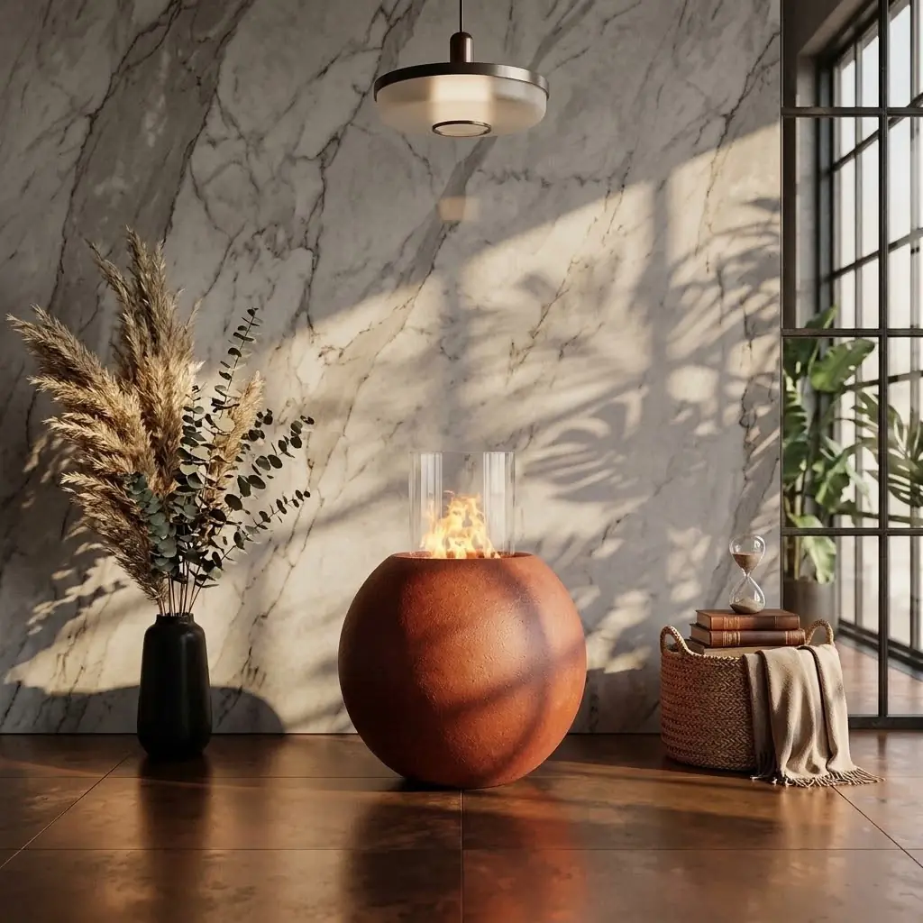 Bowl Flame Hafif Beton Bioethanol Taşınabilir Şömine