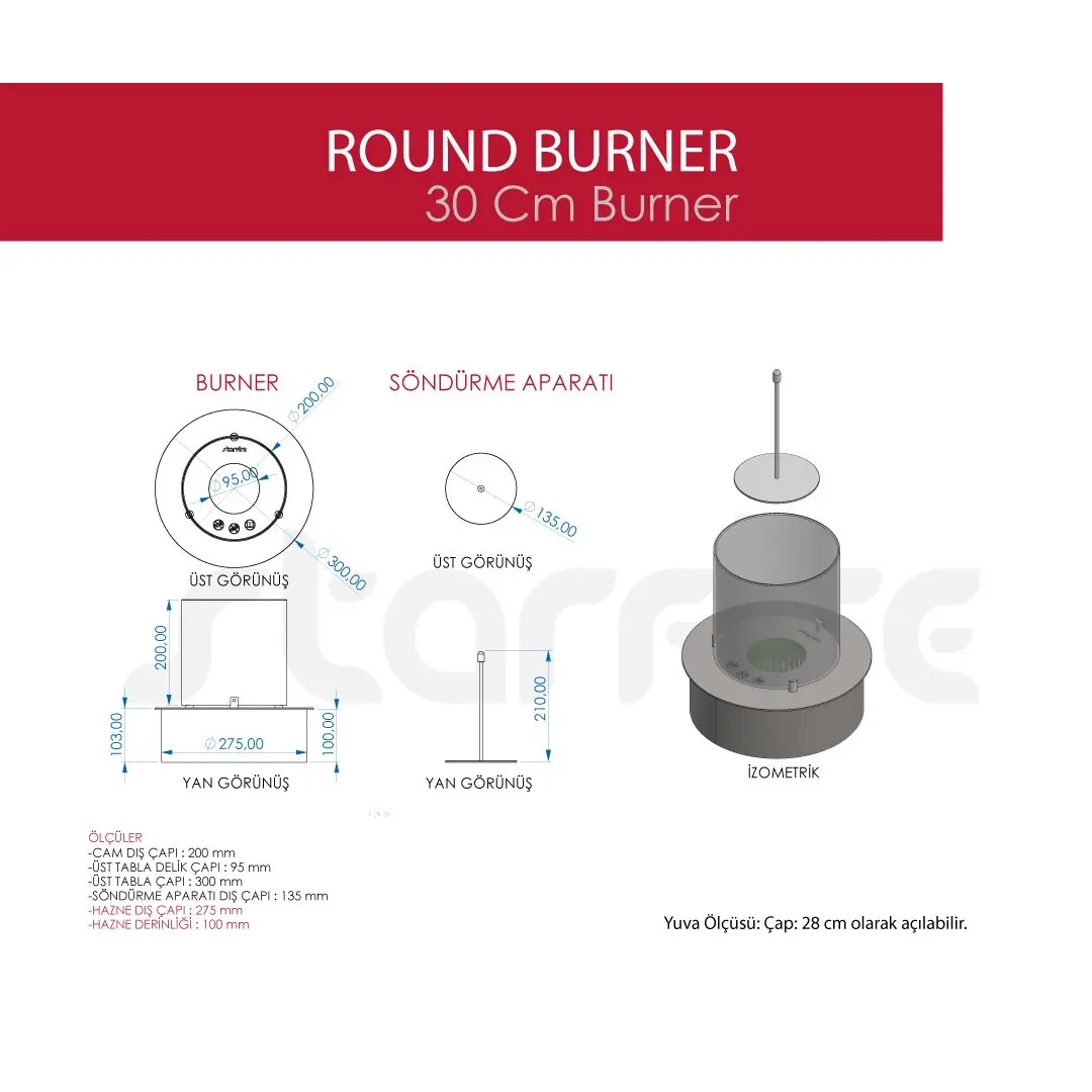 30’luk Yuvarlak Burner (Camlı)